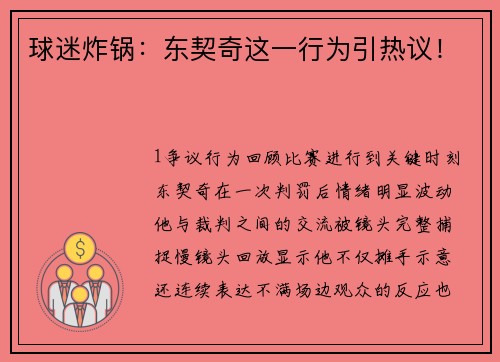 球迷炸锅：东契奇这一行为引热议！