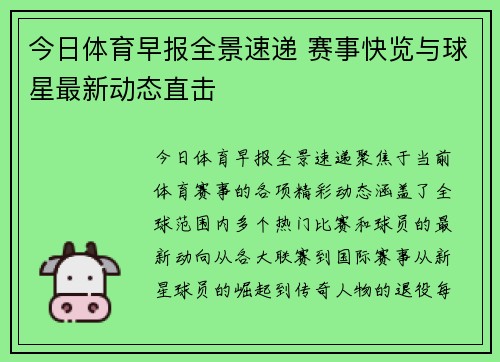 今日体育早报全景速递 赛事快览与球星最新动态直击